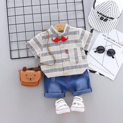 2PcsSet Summer Baby Boys Cotton Short Sleeve Plaid Print Tops Blouse T-shirtDenim Shorts Casual Outfits Sets
2PcsSet Summer Baby Boys Cotton Short Sleeve Plaid Print Tops Blouse T-shirtDenim Shorts Casual Outfits Sets