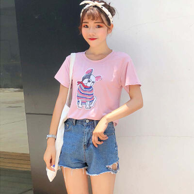 Women Summer T-Shirt Round Collar Loose Sequins Printed tshirt Short-Sleeved Casual Wild Tops harajuku t shirt women
Women Summer T-Shirt Round Collar Loose Sequins Printed tshirt Short-Sleeved Casual Wild Tops harajuku t shirt women
