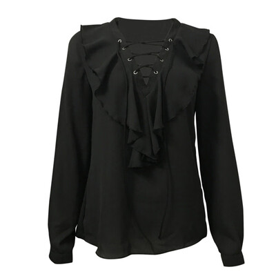 Summer New Fashion WomenS Chiffon Blouse Sexy Lace Up O-Neck Ruffle Long Sleeve Black&White Casual Tops
Summer New Fashion WomenS Chiffon Blouse Sexy Lace Up O-Neck Ruffle Long Sleeve Black&White Casual Tops