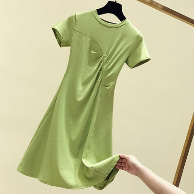 Summer Women Dress Temperament Simple Solid Color Wild Round Collar Sexy Strap Waist Slim Shirts Short Sleeve Pleat Casual Dress
Summer Women Dress Temperament Simple Solid Color Wild Round Collar Sexy Strap Waist Slim Shirts Short Sleeve Pleat Casual Dress