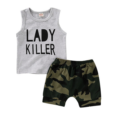 Summer Baby Boys Sleeveless Letter Print Tops Blouse VestCamouflage Shorts Children Casual Outfits Sets
Summer Baby Boys Sleeveless Letter Print Tops Blouse VestCamouflage Shorts Children Casual Outfits Sets