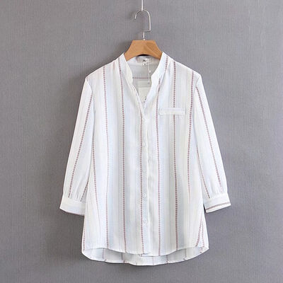 ROPALIA Light Colour Women Striped Chiffon Blouses Shirts Ladies Stand V-Neck Quarter Sleeve Shirts Female Loose Casual Shirt
ROPALIA Light Colour Women Striped Chiffon Blouses Shirts Ladies Stand V-Neck Quarter Sleeve Shirts Female Loose Casual Shirt