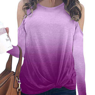 Women Autumn Fashion Casual All-match Loose Gradient Print Knit Decoration Long Sleeve Off-shoulder Slim T-shirt Top
Women Autumn Fashion Casual All-match Loose Gradient Print Knit Decoration Long Sleeve Off-shoulder Slim T-shirt Top