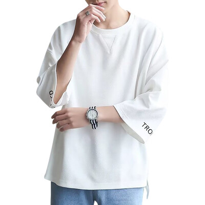 Men T-Shirt Round Collar Loose Cuff Embroidered Letters Cropped Sleeve Retro Casual Wild Tops Black White
Men T-Shirt Round Collar Loose Cuff Embroidered Letters Cropped Sleeve Retro Casual Wild Tops Black White