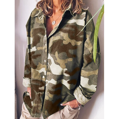 Tailored Womens Casual Long-Sleeved Blouse Loose Camouflage Button-Down Blouse
Tailored Womens Casual Long-Sleeved Blouse Loose Camouflage Button-Down Blouse