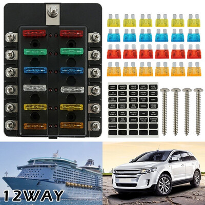 Universal 12 Ways Circuit Standard Blade Fuse Box Holder Kit with LED Warning Indicator Damp-Proof Cover Fuse Block
Universal 12 Ways Circuit Standard Blade Fuse Box Holder Kit with LED Warning Indicator Damp-Proof Cover Fuse Block