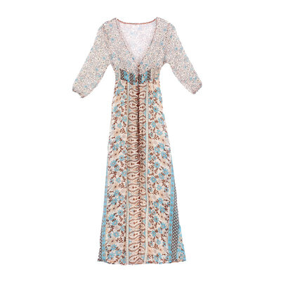 Women Causal Dress 34 Sleeve Beach Bohemian V Neck Floral Split Long Maxi Sundress Dresses vestidos
Women Causal Dress 34 Sleeve Beach Bohemian V Neck Floral Split Long Maxi Sundress Dresses vestidos