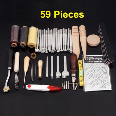 59pcs Leather Craft Handmade Tools Kit Stitching Thinning Tool Wood Slicker Awl Waxed Thread Groover Stamping Punch Tools Kits
59pcs Leather Craft Handmade Tools Kit Stitching Thinning Tool Wood Slicker Awl Waxed Thread Groover Stamping Punch Tools Kits