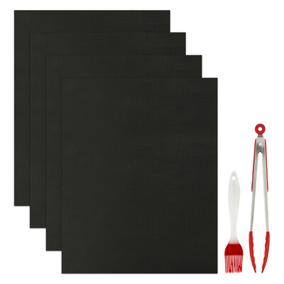 BBQ Grill Mat Set 4pc Non Stick 50x40cm Barbecue Baking Mats Reusable Easy Clean Bonus Silicone Brush 12-inch BBQ Tongs
BBQ Grill Mat Set 4pc Non Stick 50x40cm Barbecue Baking Mats Reusable Easy Clean Bonus Silicone Brush 12-inch BBQ Tongs