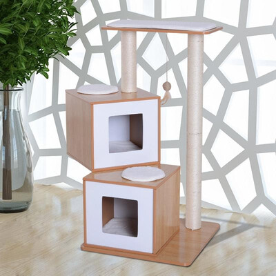 40" Modern Cat Tree Multi-Level Scratching Post With 2 Cube Cave Enclosures - Oak Wood&White
40" Modern Cat Tree Multi-Level Scratching Post With 2 Cube Cave Enclosures - Oak Wood&White