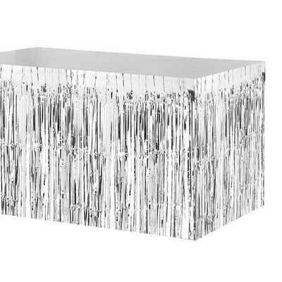 74 274cm Metallic Foil Fringe Table Skirt Tinsel Shimmer Table Skirt Decoration for Hotel Reception Wedding Christmas Party--Gre
74 274cm Metallic Foil Fringe Table Skirt Tinsel Shimmer Table Skirt Decoration for Hotel Reception Wedding Christmas Party--Gre