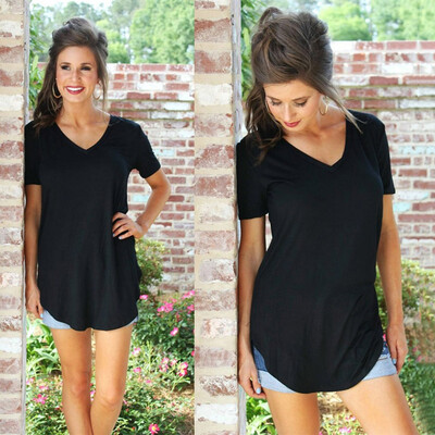 New Fashion Women T-shirt Solid Color V Neck Short Sleeve Rounded Hem Long Casual Party Wear Tops
New Fashion Women T-shirt Solid Color V Neck Short Sleeve Rounded Hem Long Casual Party Wear Tops