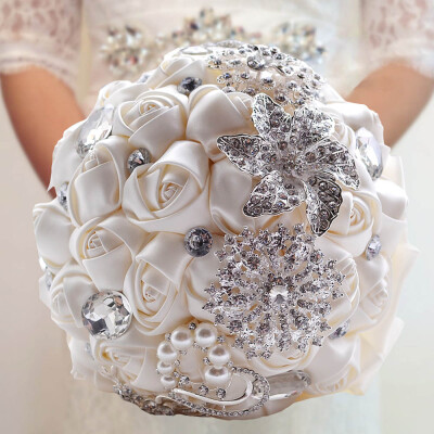 Wedding Decoration Supplies Hand Made Ivory Satin Roses Bright Diamond Flower Salable Product for Bride Bouquet with Artificial Cr
Wedding Decoration Supplies Hand Made Ivory Satin Roses Bright Diamond Flower Salable Product for Bride Bouquet with Artificial Cr