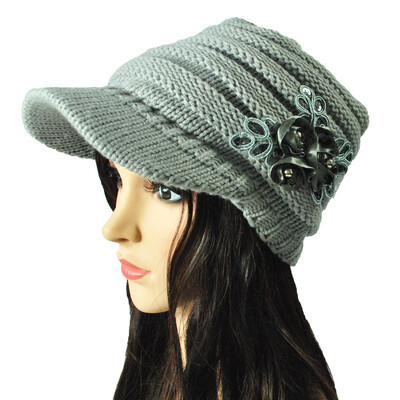 Winter Women Cable Knitted Visor Hat with Flower Accent Thick Soft Warm Beanie Hats Wool Cap
Winter Women Cable Knitted Visor Hat with Flower Accent Thick Soft Warm Beanie Hats Wool Cap