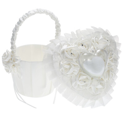 7 7 inches White Heart Ring Bearer Pillow&Satin Flower Girl Basket Wedding Decoration Supplies Set
7 7 inches White Heart Ring Bearer Pillow&Satin Flower Girl Basket Wedding Decoration Supplies Set