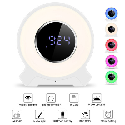 Portable USB Rechargeable LED Wake UP Alarm Clock Wireless BT Lighting Speaker RGB Color Changing Night Light Table Lamp Support T
Portable USB Rechargeable LED Wake UP Alarm Clock Wireless BT Lighting Speaker RGB Color Changing Night Light Table Lamp Support T