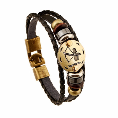 Fashionable Bronze Alloy Buckles Zodiac Signs Bracelet Punk Leather Bracelet Wooden Bead & Black Hematite Lover Charm Jewelry
Fashionable Bronze Alloy Buckles Zodiac Signs Bracelet Punk Leather Bracelet Wooden Bead & Black Hematite Lover Charm Jewelry