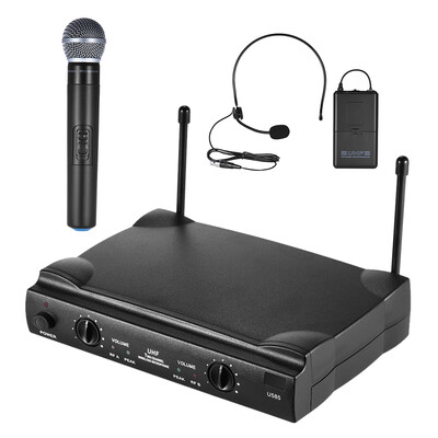 UHF Dual Channels Wireless Microphone Mic System with 1 Bodypack Transmitter 1 Headset&1 Handheld Microphones Receiver 635mm
UHF Dual Channels Wireless Microphone Mic System with 1 Bodypack Transmitter 1 Headset&1 Handheld Microphones Receiver 635mm