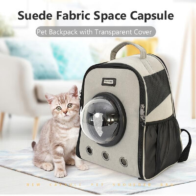 Pet Carrier Backpack Space Capsule Dog Carrier Suede Fabric Transparent Cover Pet Backpack for Outdoors Hiking Camping