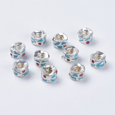 Alloy European Stopper Beads Enamel with Rhinestones Antique Silver Color Column Size about 7mm long 10mm wide 7mm thick
Alloy European Stopper Beads Enamel with Rhinestones Antique Silver Color Column Size about 7mm long 10mm wide 7mm thick