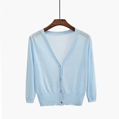 Womens Three Quarter Sleeve V-Neck Thin Blouse Sun Protection Button Up Knitted Cardigan
Womens Three Quarter Sleeve V-Neck Thin Blouse Sun Protection Button Up Knitted Cardigan