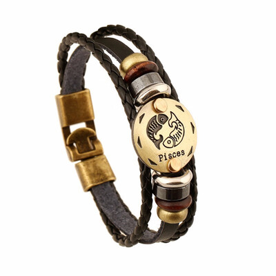 Fashionable Bronze Alloy Buckles Zodiac Signs Bracelet Punk Leather Bracelet Wooden Bead & Black Hematite Lover Charm Jewelry
Fashionable Bronze Alloy Buckles Zodiac Signs Bracelet Punk Leather Bracelet Wooden Bead & Black Hematite Lover Charm Jewelry