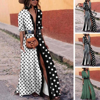 Women´s Polka Dot V-neck Dress Summer Short Sleeve Beach Long Maxi Shirt Dresses
Women´s Polka Dot V-neck Dress Summer Short Sleeve Beach Long Maxi Shirt Dresses