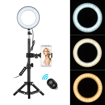 6 Inch Desktop Portable Selfie LED Ring Light 3000-6000K 3 Light Modes & Dimmable Brightness with Tripod Stand Wireless Remote Con
6 Inch Desktop Portable Selfie LED Ring Light 3000-6000K 3 Light Modes & Dimmable Brightness with Tripod Stand Wireless Remote Con