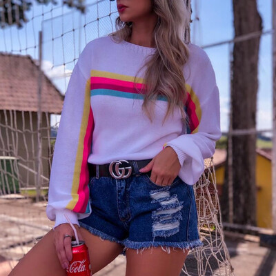 Tailored Womens Casual Long Sleeve Crewneck Multi Color Striped Knitted Pullover Sweater
Tailored Womens Casual Long Sleeve Crewneck Multi Color Striped Knitted Pullover Sweater