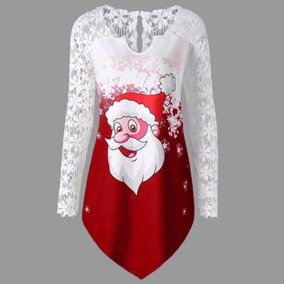 Gobestart Fashion Women Merry Christmas Lace Panel Santa Claus Print T-shirt Tops Blouse
Gobestart Fashion Women Merry Christmas Lace Panel Santa Claus Print T-shirt Tops Blouse