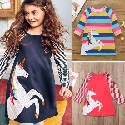 Cotton Kids Baby Girls Dress Rainbow Unicorn Striped Long Sleeve Party Dresses Casual Clothes
Cotton Kids Baby Girls Dress Rainbow Unicorn Striped Long Sleeve Party Dresses Casual Clothes
