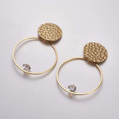 304 Stainless Steel Dangle Stud Earrings with Rhinestone Ring Crystal Golden 67x45x6mm Pin 08mm
304 Stainless Steel Dangle Stud Earrings with Rhinestone Ring Crystal Golden 67x45x6mm Pin 08mm
