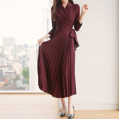 Tailored Women Casual Solid V-Neck Dress Belt Long Sleeve Dress Big Swing Pleated Dress
Tailored Women Casual Solid V-Neck Dress Belt Long Sleeve Dress Big Swing Pleated Dress