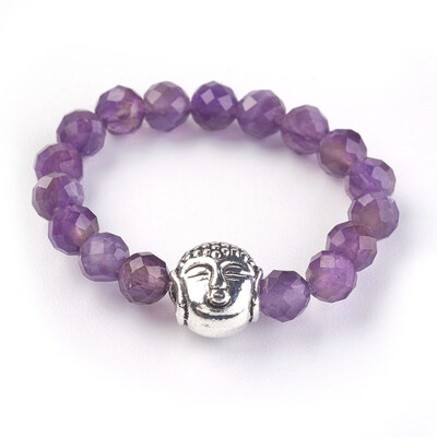 Natural Amethyst Strech Rings with Alloy Buddha Beads Faceted Round Antique Silver Size 8 18mm
Natural Amethyst Strech Rings with Alloy Buddha Beads Faceted Round Antique Silver Size 8 18mm