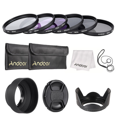 Andoer 55mm Lens Filter Kit UVCPLFLDNDND2 ND4 ND8 with Carry Pouch Lens Cap Lens Cap Holder Tulip & Rubber Lens Hoods
Andoer 55mm Lens Filter Kit UVCPLFLDNDND2 ND4 ND8 with Carry Pouch Lens Cap Lens Cap Holder Tulip & Rubber Lens Hoods