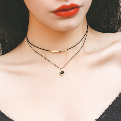 Korea double crystal necklace chain collar female choker short leather rope clavicle necklace plated 18K color gold jewelry
Korea double crystal necklace chain collar female choker short leather rope clavicle necklace plated 18K color gold jewelry