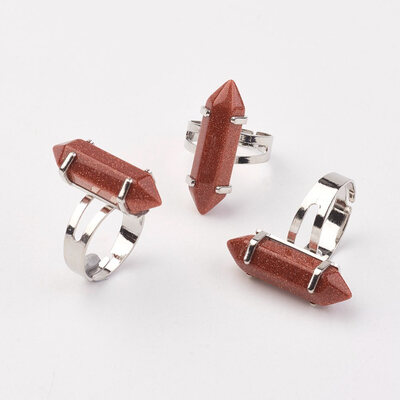 Synthetic Goldstone Finger Rings with Iron Ring Finding Platinum Bullet Size 8 18mm