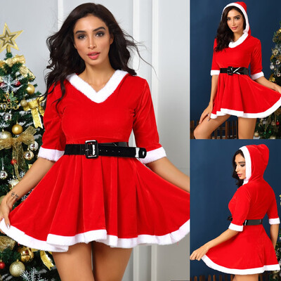 Gobestart fashion Women Christmas Festival V-Neck Sleeve Hooded Dress With Belt -3XL
Gobestart fashion Women Christmas Festival V-Neck Sleeve Hooded Dress With Belt -3XL
