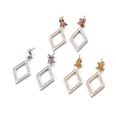 304 Stainless Steel Dangle Stud Earrings with Polymer Clay Rhinestone Rhombus Mixed Color 35mm Pin 08mm
304 Stainless Steel Dangle Stud Earrings with Polymer Clay Rhinestone Rhombus Mixed Color 35mm Pin 08mm