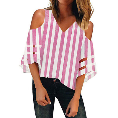 Starmoon Women Stripe Cold Shoulder V Neck Mesh Panel Blouse 34 Bell Sleeve Top Shirt
Starmoon Women Stripe Cold Shoulder V Neck Mesh Panel Blouse 34 Bell Sleeve Top Shirt