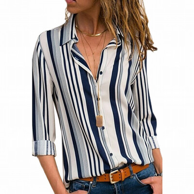Suit collar single-breasted long-sleeved vertical stripes casual modern blouse top
Suit collar single-breasted long-sleeved vertical stripes casual modern blouse top