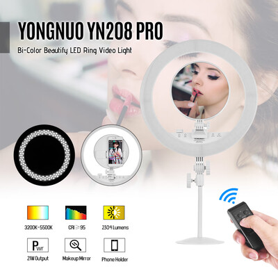 YONGNUO YN208 PRO 3200K-5500K Bi-Color LED Video Light Ring Type Beautify Fill light with Make-up Mirror Remote Control Support Mo
YONGNUO YN208 PRO 3200K-5500K Bi-Color LED Video Light Ring Type Beautify Fill light with Make-up Mirror Remote Control Support Mo
