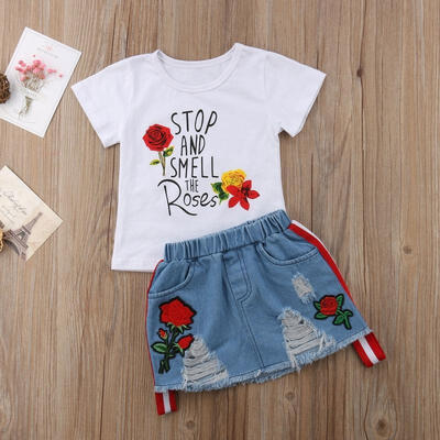 Toddler Kids Girl Denim Skirt Set with Rose Flower Letter Print T-shirt Tops 2pcs Outfits
Toddler Kids Girl Denim Skirt Set with Rose Flower Letter Print T-shirt Tops 2pcs Outfits
