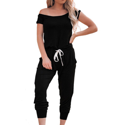 Womens Casual Jumpsuits Crewneck Off Shoulder Short Sleeve Elastic Waist Romper Playsuits with Pockets
Womens Casual Jumpsuits Crewneck Off Shoulder Short Sleeve Elastic Waist Romper Playsuits with Pockets
