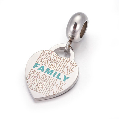 304 Stainless Steel European Dangle Beads with Enamel Large Hole Pendants Heart with Word Family Stainless Steel Color 
304 Stainless Steel European Dangle Beads with Enamel Large Hole Pendants Heart with Word Family Stainless Steel Color