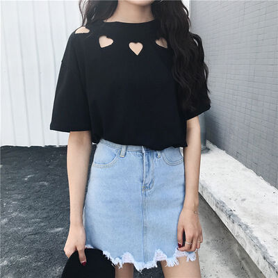 Summer Women Short Sleeve T-shirts Heart Shape Hollow Solid Loose Tee Shirts O-Neck Women Casual Tee Tops Clothes
Summer Women Short Sleeve T-shirts Heart Shape Hollow Solid Loose Tee Shirts O-Neck Women Casual Tee Tops Clothes