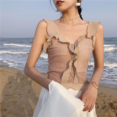 Women V-Collar Wooden Ear Wrapped Pleated Chest Slim Knitting Vest Bottoming Stretch Sling Bottoming Camisole
Women V-Collar Wooden Ear Wrapped Pleated Chest Slim Knitting Vest Bottoming Stretch Sling Bottoming Camisole