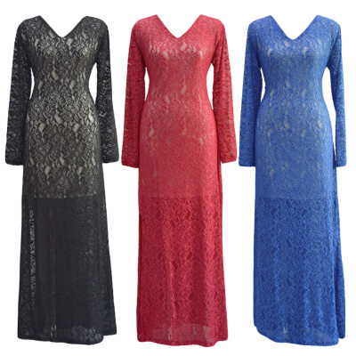 Women Plus Size Lace Maxi Dress V-Neck Full Sleeve Lined Evening Party Solid Long Dress
Women Plus Size Lace Maxi Dress V-Neck Full Sleeve Lined Evening Party Solid Long Dress