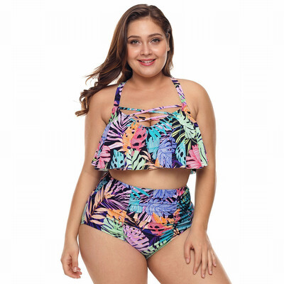 Womens Swimwear print two-piece set gather high waist Plus Size swimwear 
Womens Swimwear print two-piece set gather high waist Plus Size swimwear