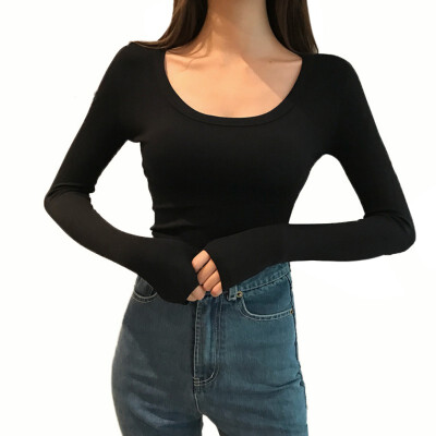 Sexy U Neck Low chest T shirt Long Sleeve Slim Basic T-Shirt For women Wild Solid color Tee top spring top
Sexy U Neck Low chest T shirt Long Sleeve Slim Basic T-Shirt For women Wild Solid color Tee top spring top